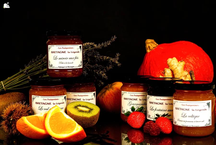 Confitures artisanales de Bretagne, potimarron, kiwi et fruits frais